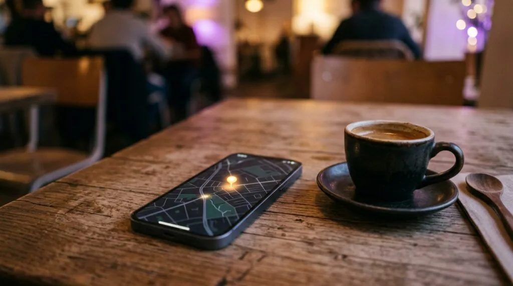 Phone showing a local business found on the map