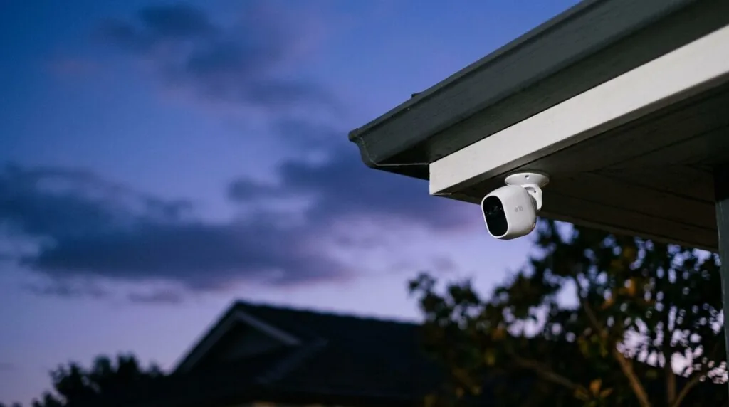 Security camera mounted at a Nashville home at dusk